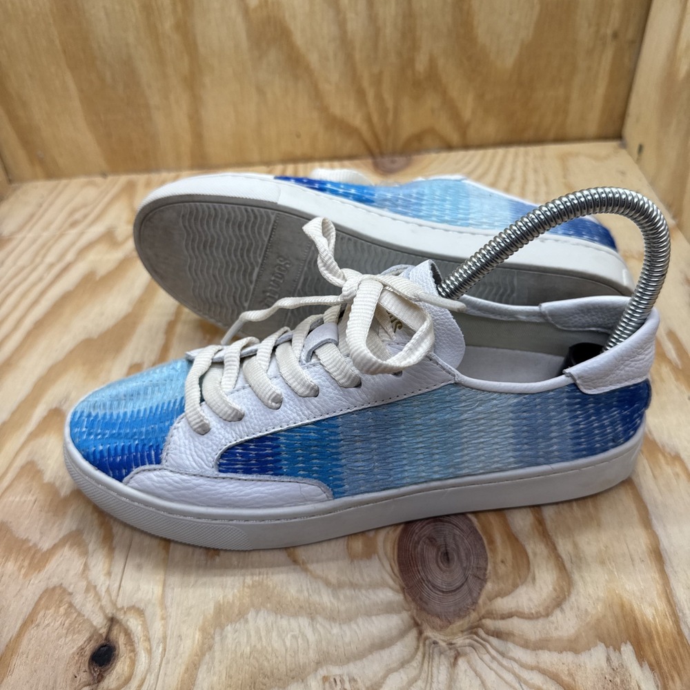 Soludos Leather Sneakers Womens‎ 7.5 Blue Ombre Stripe Lace Up Casual Coastal